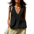 thumbnail image 2 of TGSLY Women's Linen Deep V-Neck Tank Tops Dressy Casual Ruffle Detail Solid Color Sleeveless Vest Lightweight Soft Elastic Waist Tshirts M, 2 of 7