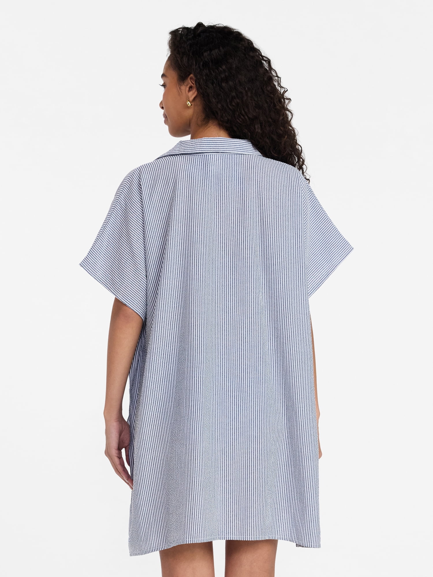 Time and Tru Women's Button Down Coverup, Sizes S/M, Blue/White
