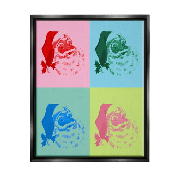 Pop Style Christmas Santa Holiday Graphic Art Jet Black Framed Art Print Wall Art