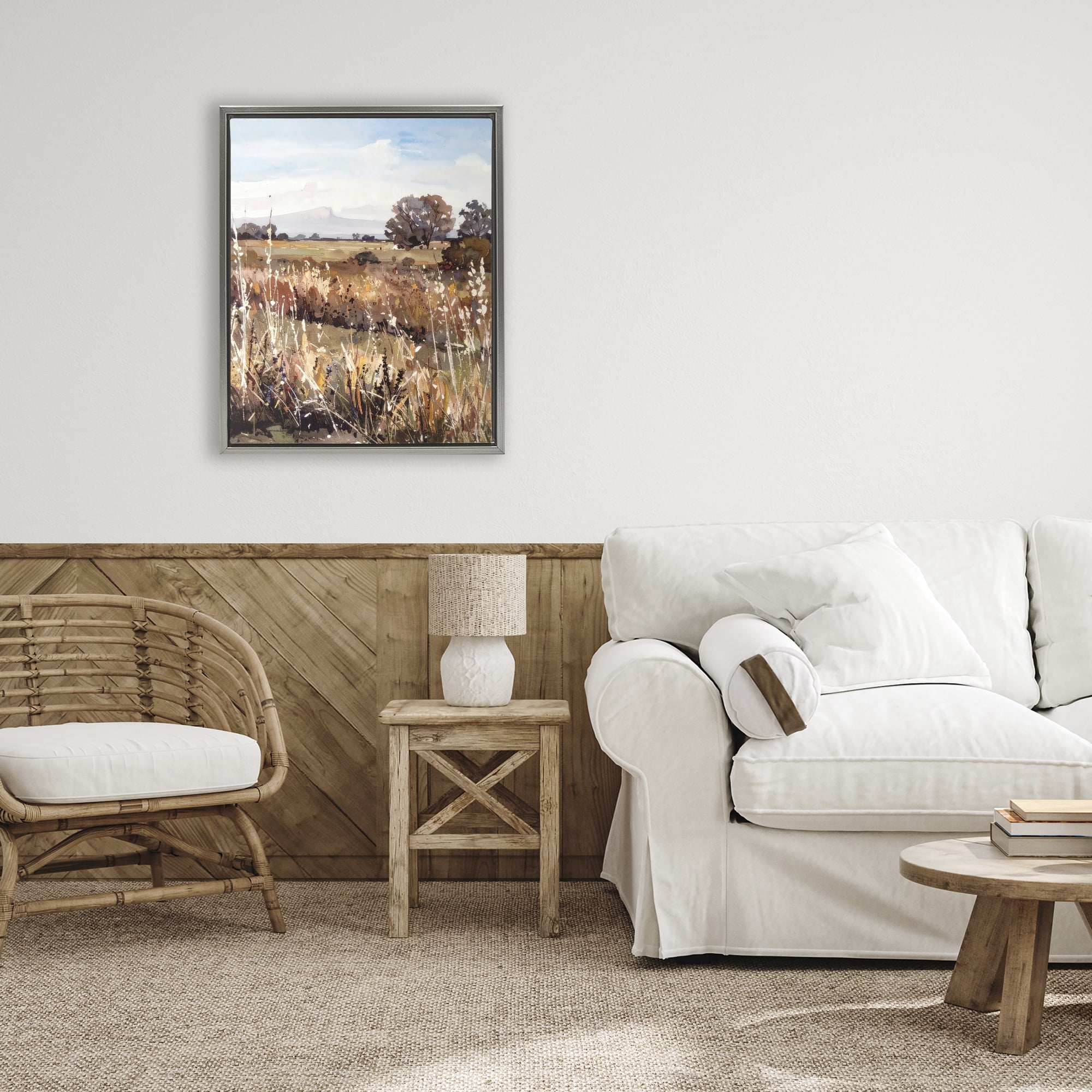 Stupell Industries Peaceful Meadow Expression Gray Framed Floater Canvas Wall Art, design by Alonza Saunders
