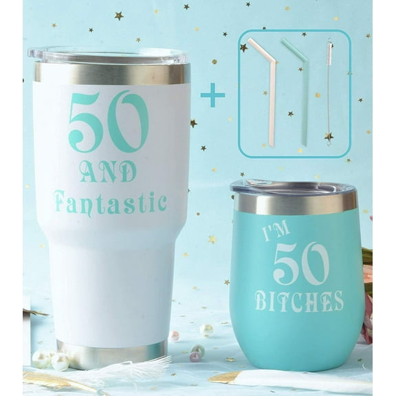 MEANT2TOBE - Meant2Be 50th Birthday Gifts for Women, Mint & White Tumbler Set