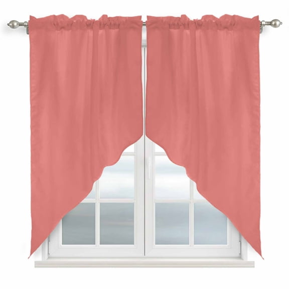 Pure Coral Red Kitchen Window Curtains, Swag Curtains Valance for Bedroom Living Room Bathroom, Simple Solid Color Rod Pocket Window Treatment Curtain Block Drapes 2 Panels 36"x45"