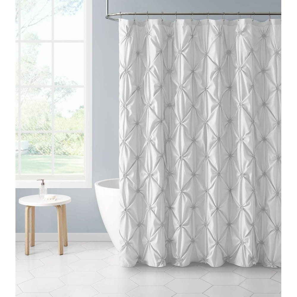 VCNY Home Floral Burst Solid Pintuck Technique 72" x 72" Shower Curtain, White