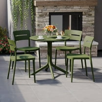 WestinTrends Playa Modern 5-Piece Resin Round Patio Dining Table Set with Stackable Patio Dining Chairs, Olive Green