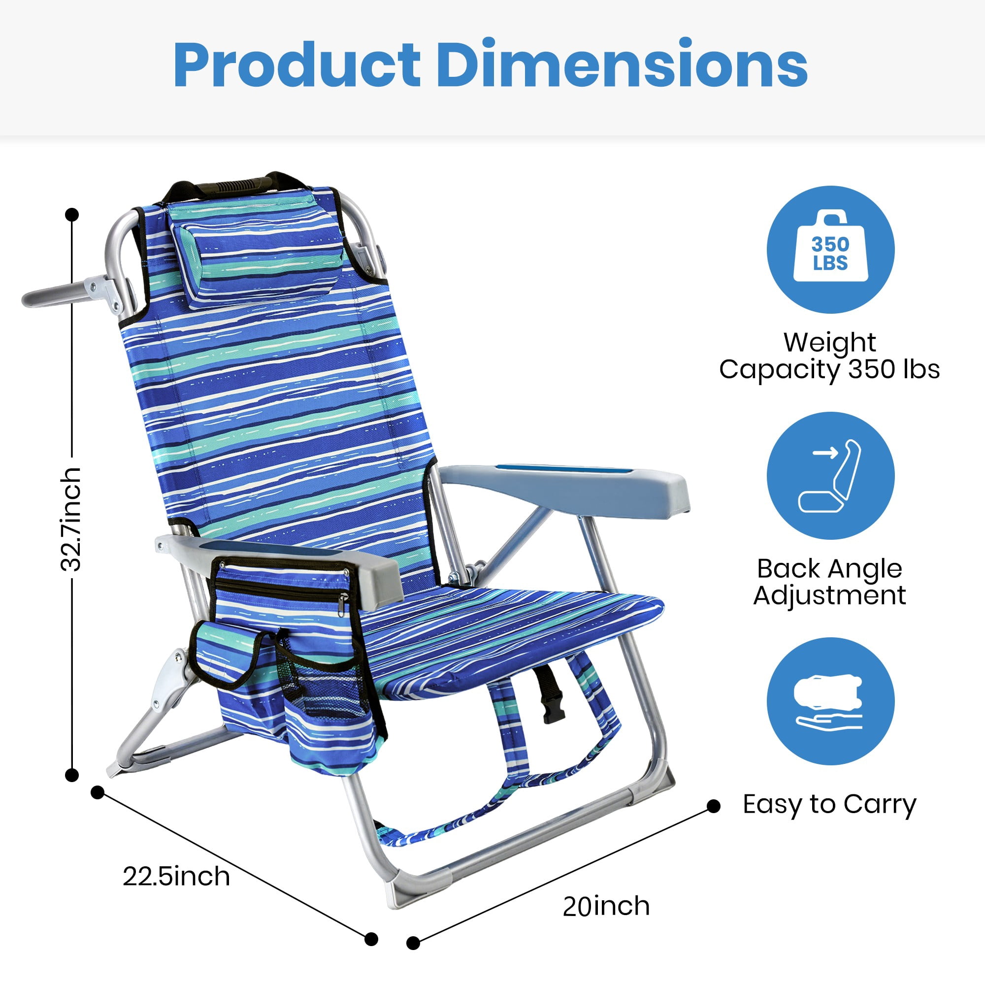 GVDV Backpack Beach Chair Set of 2, Portable Folding Beach Chair with Cup Holder and Towel Bars, 4-Position Adjustable Reclining Chair for Beach, Camp, Outdoor
