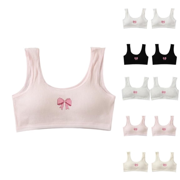 Bxsruta Girls 12-18 Years Wirefree Padded Training Bra Stretchy Polyester Spandex Blend Built-in Breast Pads Sports Bra Daily Wear