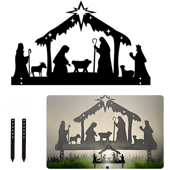 HELLOYOUNG Nativity Scene Outdoor Garden Outdoor Iron Stakes  Holy Night Christmas Projection Ornament for Yard or Halloween Party  Religious Holiday Figurines & Festive Atmosphere Display