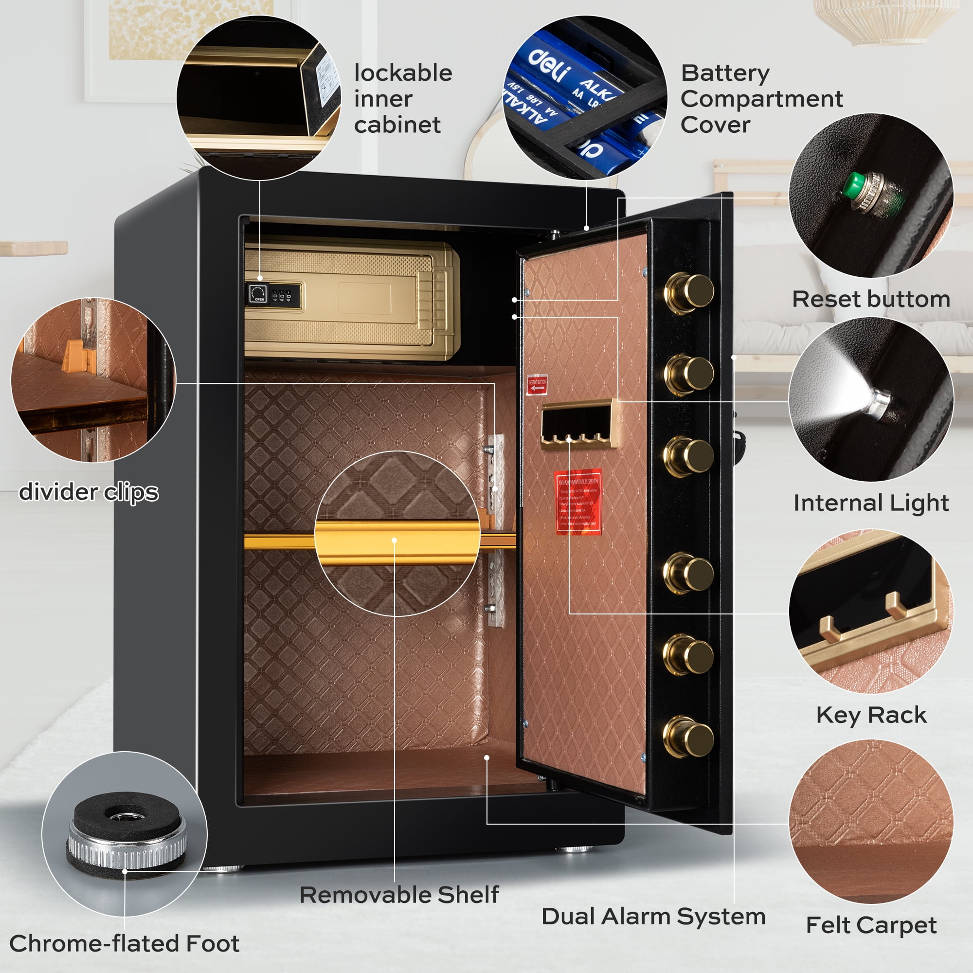 Locksworth 6.2 Cu.ft. Large Safe with Electronic Keypad, Safe Box with Fireproof Bag Dual Alarm System Lockable Inner Cabinet for Home Hotel