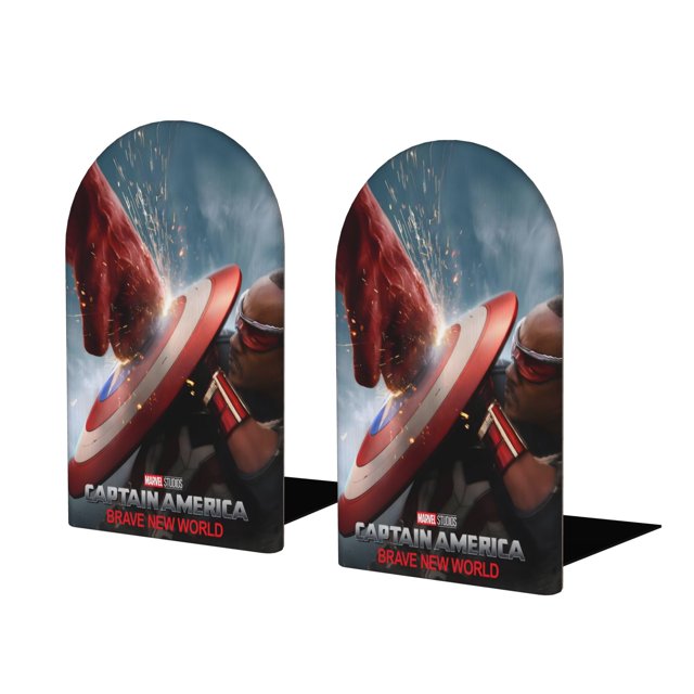 Capitán América 4 Sujetalibros decorativos temáticos, tope para estantería con base antideslizante, uso dual para hogar y oficina - 2 piezas