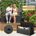 thumbnail image 6 of Nihsuao 80 Gallon Plastic Storage Bench Made of Durable Weatherproof Resin, Deck Box Lockable Storage Compartment for Outdoor Patios & Lawns, Black(Wood-grain), 6 of 9
