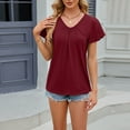thumbnail image 2 of WREESH Women's Summer V-Neck Petal Sleeve T-Shirt Fashion Casual Solid Color Short Sleeve Blouse Wine, 2 of 8