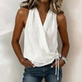 thumbnail image 2 of Womens Tank Tops Side Tie V Neck Loose Fit Cotton Sleeveless Shirts Casual Summer White Halter Tops for Women, 2 of 7