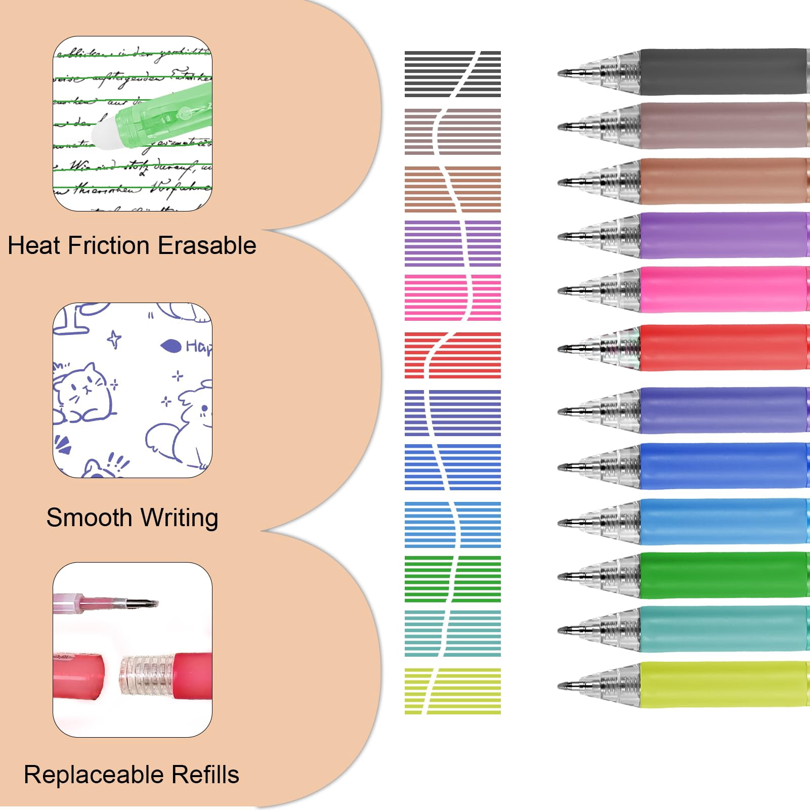 24Pcs Erasable Gel Pens, Retractable Colored Fine Point 0.7 mm, Quick-Drying, Comfort Grip Writing Pens for Drawing, Writing, Planning, and Crossword Puzzles (24 Colors)