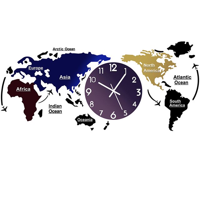 World Map Wall Clocks Modern Design 3D Digital Hanging Clock Ultra Quiet Acrylic Wall Watch - Colorful
