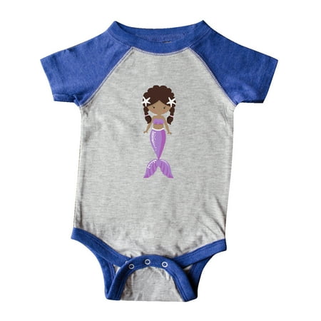 

Inktastic African American Mermaid Brown Hair Purple Tail Gift Baby Girl Bodysuit