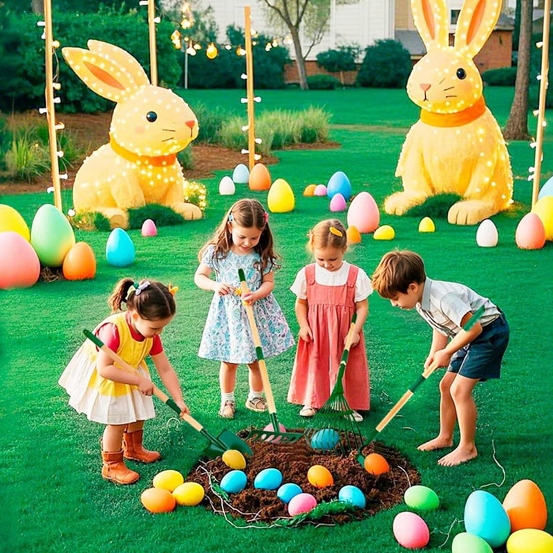Kids Gardening Tools Set - 6pcs Garden Tool for Kids with Shovel, Rake, Hoe, Leaf Rake, Yard Lawn Digging Weed Toys