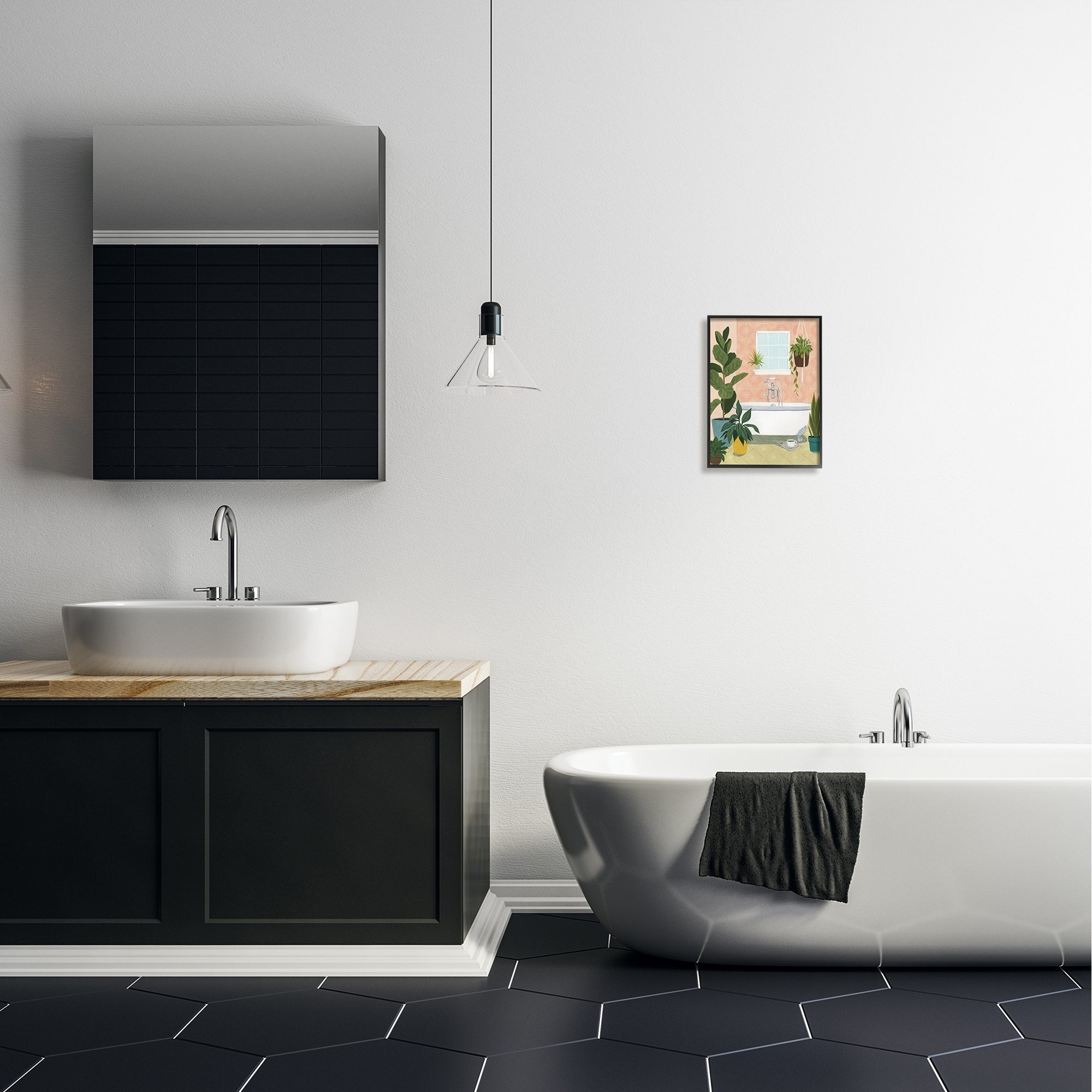 Stupell  Peach Walls Bathroom Oasis Scene with Fiddle Leaf Plants Framed Art, 11 x 14, Design By Artist Grace Popp - Multi-Color 11 x 14