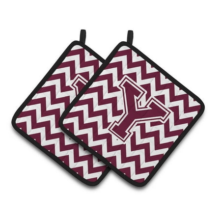 

Letter Y Chevron Maroon and White Pair of Pot Holders