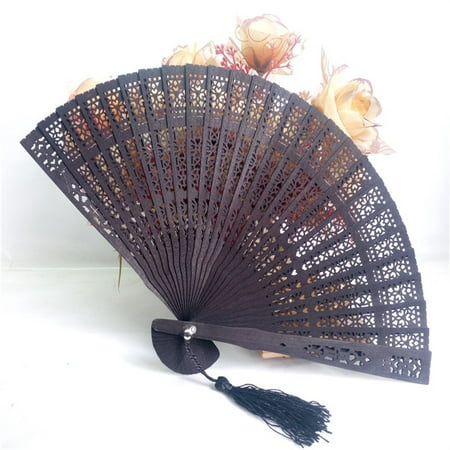 

Tanwpn Wedding Hand Fragrant Party Carved Bamboo Folding Fan Chinese Style Wooden Big Sale M