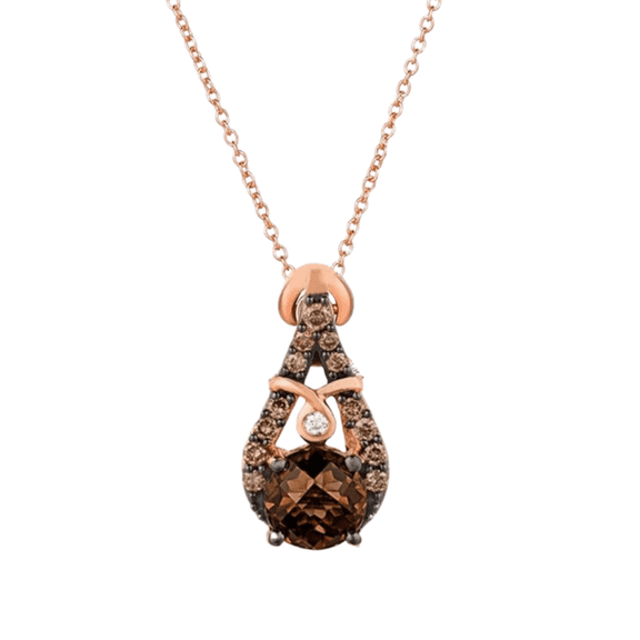 Round Cut Brown Diamond Pendant Necklace with 18" Rope Chain In 14K Rose Gold Vermeil Anniversary Necklace for Womens