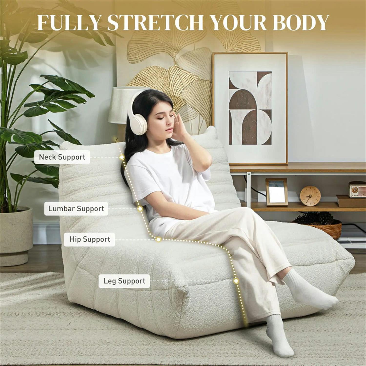 Demi Bonn Bean Bag Chair for Adults, Giant Fireside Chair, High Density Memory Foam Bean Bag Sofa Chair for Dorm, Living Room, White