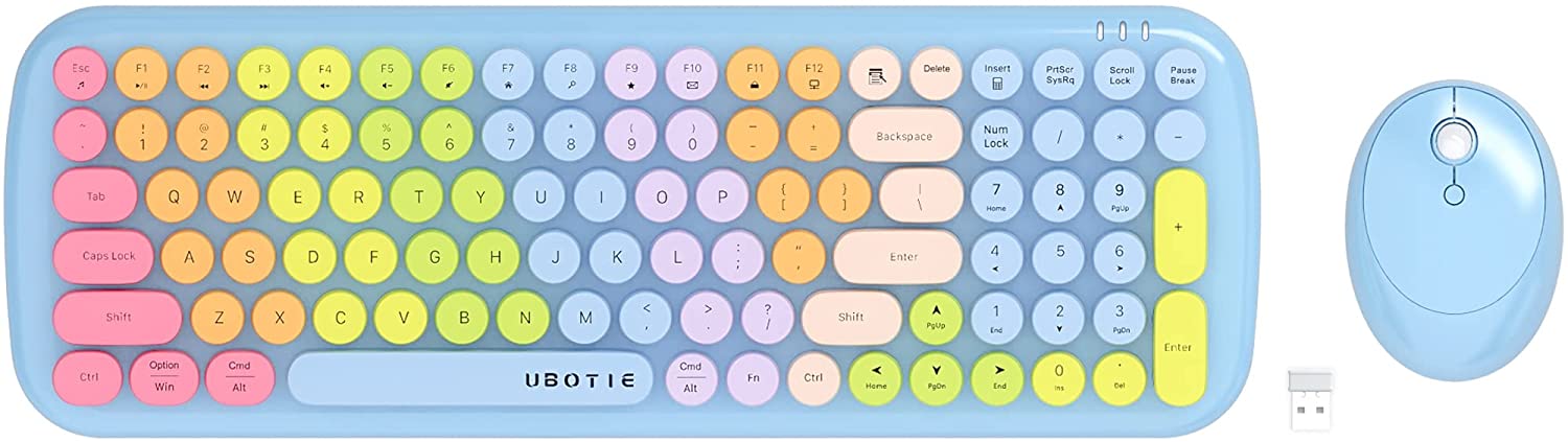 UBOTIE Wireless Keyboards and Mouse Combos, Colorful Gradient Rainbow Colored Retro Typewriter Flexible Keyboard, 2.4GHz(Purple Rainbow) Wireless Keyboards and Mouse Combos, UBOTIE Colorful Gradient Rainbow Color