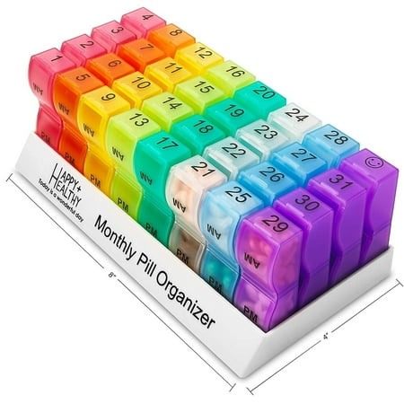 Monthly Pill Organizer - Am/Pm Daily Pill Organizer 32 Compartments for Each Day