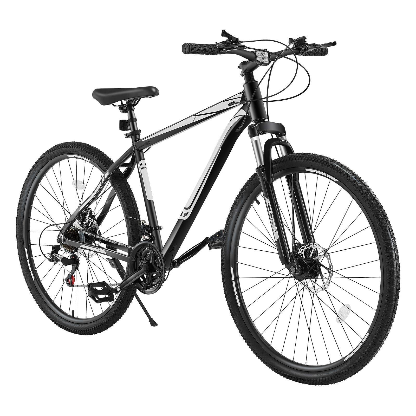 29 Inch Mountain Bike with Front Suspension 21 Speed Shimano Twist Shifting Dual Disc Brakes Aluminum Alloy Frame Comfort Saddle for Adult Sport Cycling Trail Snow MTB