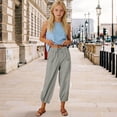 thumbnail image 2 of ZLBDYG Girls Pants Linen Summer Casual Capri Pant Drawstring Elastic High Waist Wide Leg Cropped Trouser Pockets Loose Gauze Pants, 2 of 4