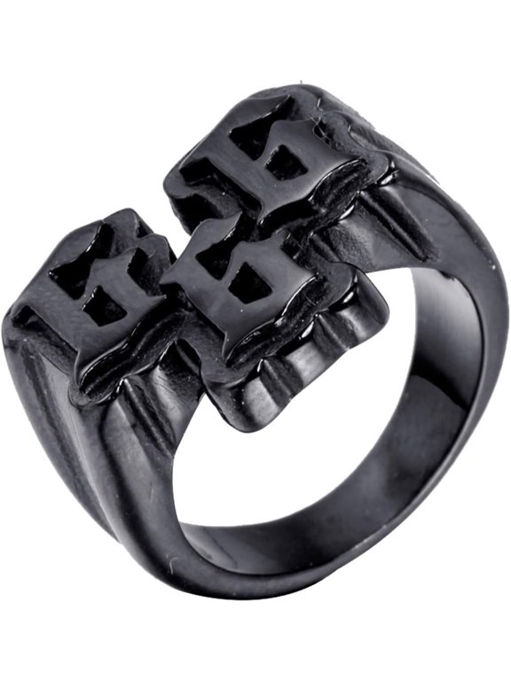 Men's Stainless Steel Vintage Gothic Punk Lucky Number 666 Biker Ring Silver Black