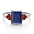 thumbnail image 2 of Gem Stone King 10K White Gold Blue Lapis and Red Garnet 3 Stone Engagement Ring for Women (2.54 Cttw, Emerald Cut 9X7MM, Gemstone Birthstone, Size 7.5), 2 of 4