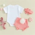 thumbnail image 5 of WIBACKER 0-18M 3Pcs Newborn Baby Girl Easter Outfit Short Sleeve Romper Bunny Pompom Shorts Set, 5 of 12