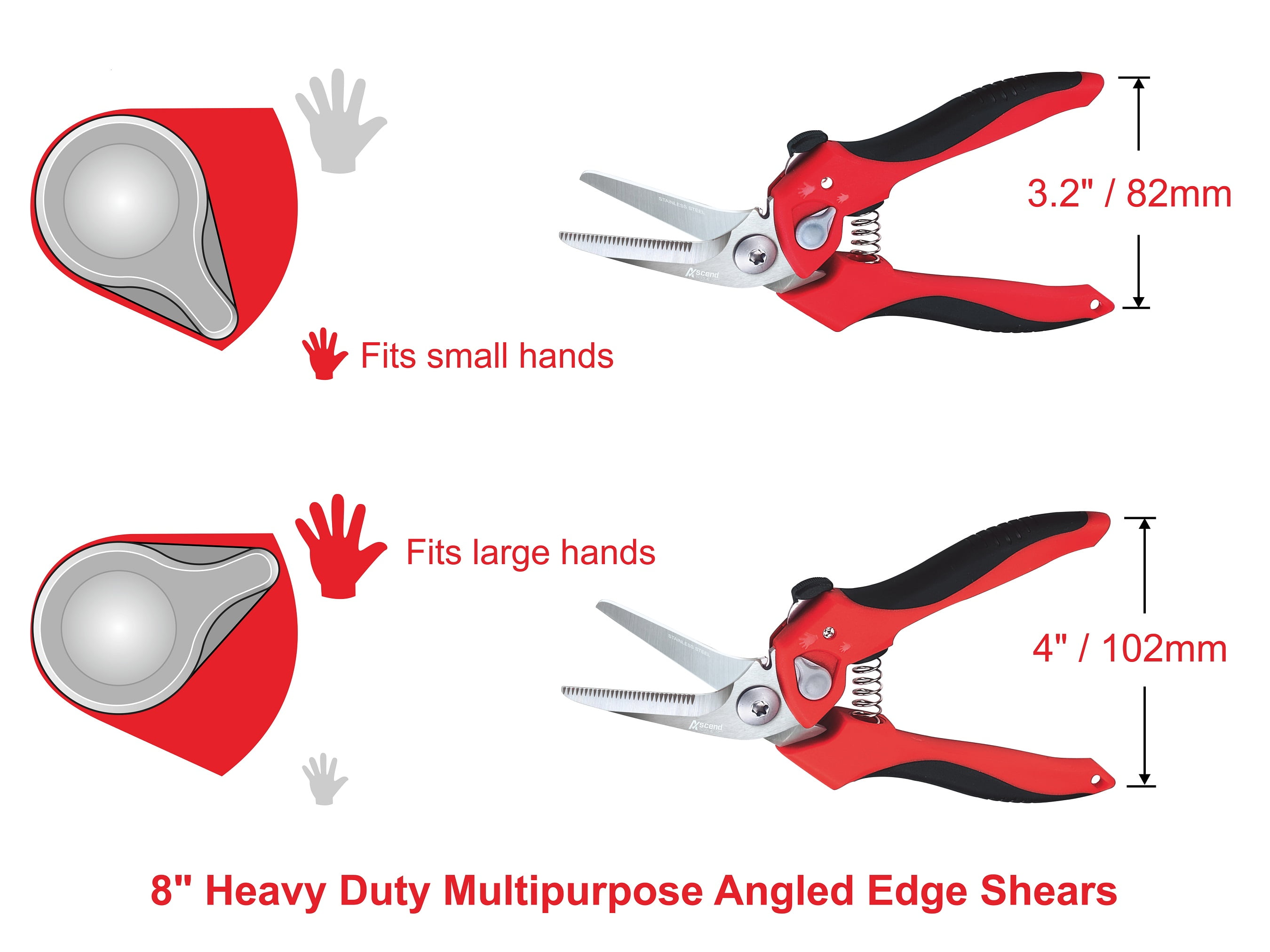 Ascend Tools 8 inch Heavy Duty Professional Spring Loaded Multipurpose Angled Edge Shears