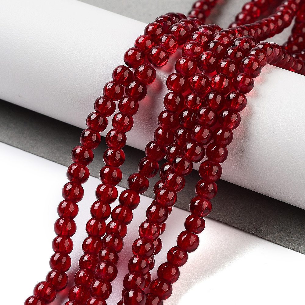 20Strand Crackle Glass Beads Strands Round Dark Red 4mm Hole: 1.1~1.3mm about 200pcs/strand 31.4 inch