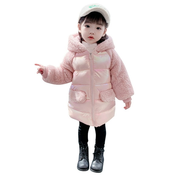 Edvintorg Toddler Kids Girls Winter Jackets Cute Cartoon Thick Hooded Down Zipper Coat Jacket 2-7T Kids Teenage Long Cotton Children Outerwear Snowsuit