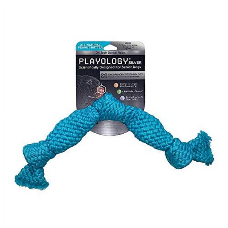 UPC: 0810045330273 | Playology Silver – Dental Rope Dog Toy – Designed for Senior Dogs – Large – Engaging All-Natural Peanut Butter Scent