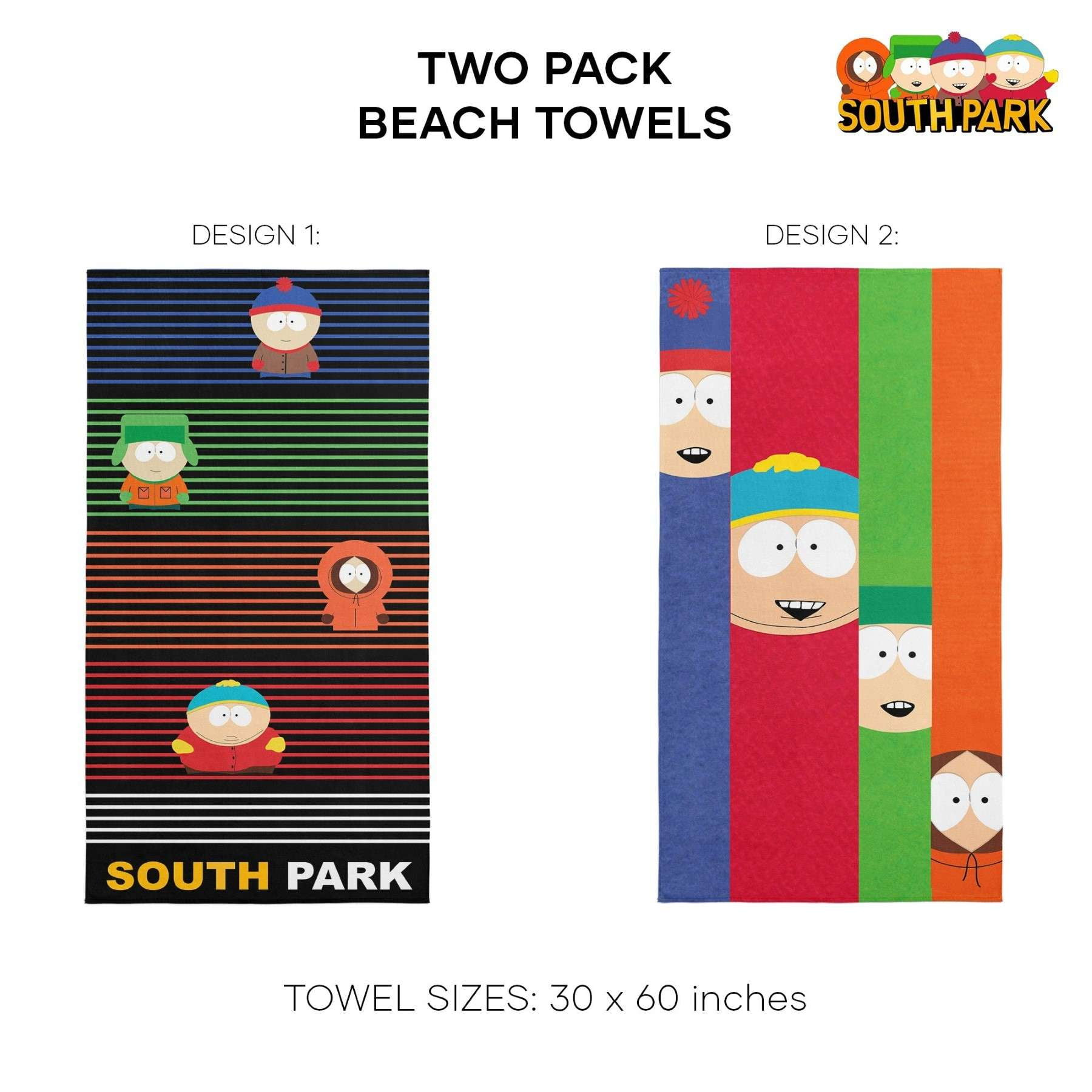South Park Class Pic South P Stripe Kids 2 Pack Beach Towels