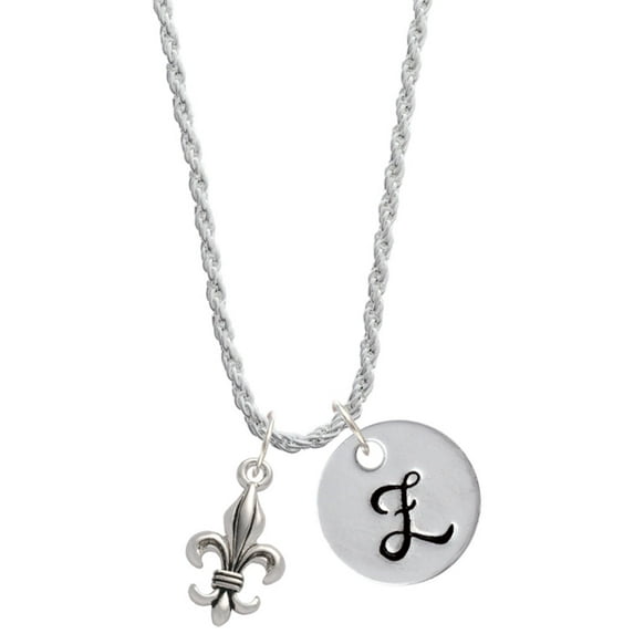 Delight Jewelry Medium Antiqued Fleur di Lis Silvertone Script Initial Disc - Z - Charm Necklace, 20"+3"