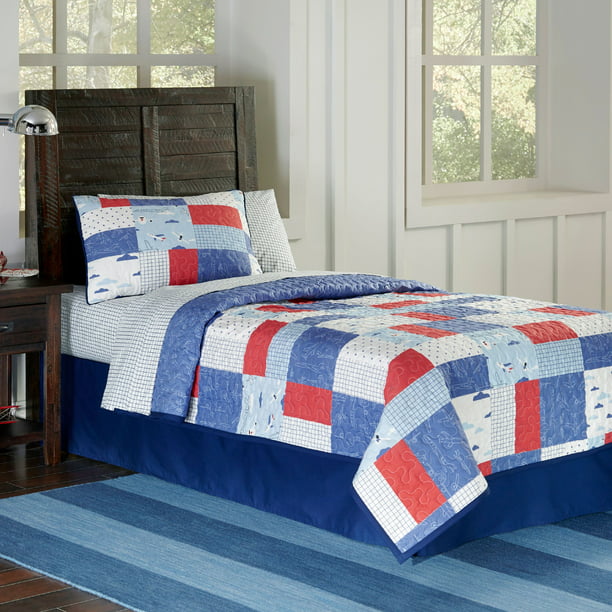 100 Cotton Airplane Printed Quilt Set, Airplane Bedding Twin Size