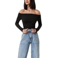 thumbnail image 4 of Sedceaty Women Short Shirt, Long Sleeve Off Shoulder Solid Color Casual Street Party Crop Tops, 4 of 7