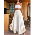 thumbnail image 4 of Women Ruffle Trim High Waisted Tassel Hem Flowy Pleated Boho Modest Wide Leg Pants White M, 4 of 7