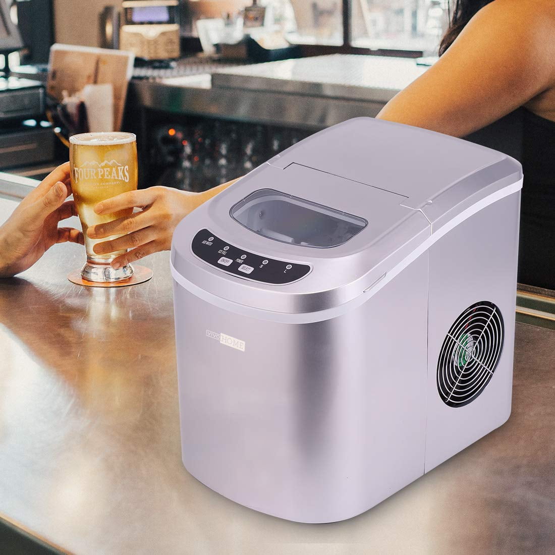 Portable Electric Automatic Ice Cube Maker Machine 26lbs Silver ETL 