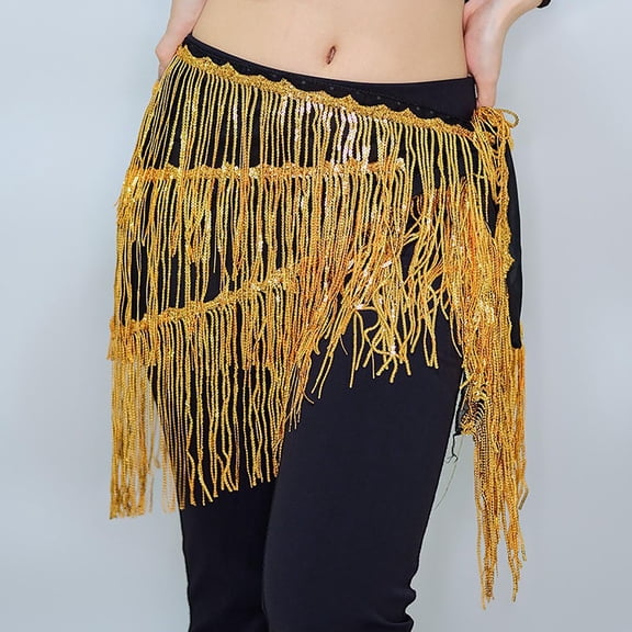 BLTIBY Womens Belly Dance Skirt Fringe Skirts Sparkly Sequin Hip Scarf Party Carnival Costume Rave Festival Outfit Yellow Free Size
