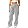 thumbnail image 2 of Annhoo Women Straight Leg Pants Elastic High Waist Seamed Panel Loose Trousers with Pockets Outdoor Athletic Pant, 2 of 6