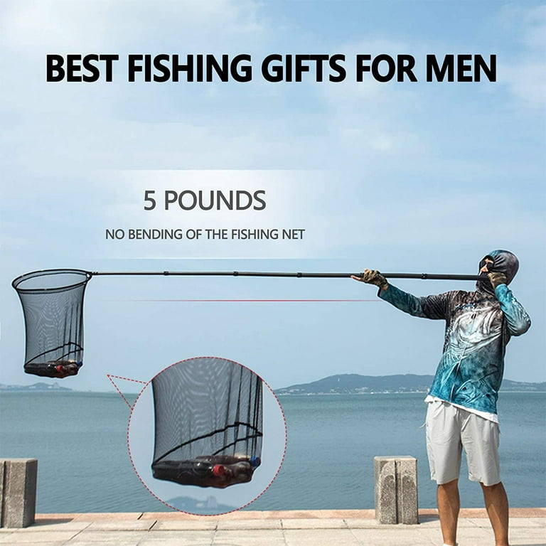 Portable Carbon Fiber Fishing Net Long Handle, Fishing Landing Net with  Telescoping Pole Handle, Fishing Gifts for Men for Steelhead, Salmon, Fly