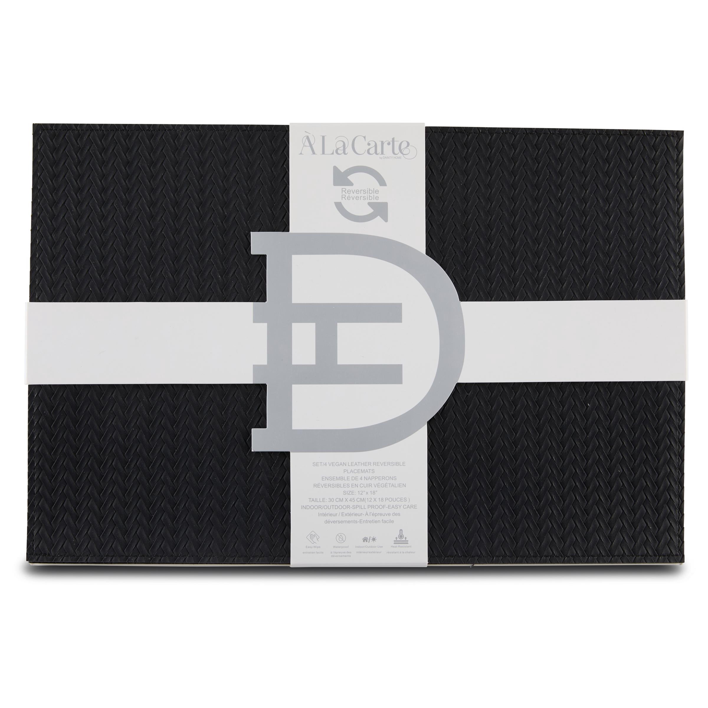 Ala Carte by Dainty Home Hudson Fishtail Textured Faux Leather Placemats – Set of 4, Reversible, Non-Slip, Washable, Heat & Tear Resistant – 12x18 in Dining Table Mats