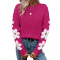 thumbnail image 1 of Suéteres de Cuello Redondo, Larga y Hombros Caídos con Estampado Floral para Mujer. Rosa Roja S, 1 of 10