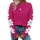 thumbnail image 1 of Suéteres de Cuello Redondo, Larga y Hombros Caídos con Estampado Floral para Mujer. Rosa Roja S, 1 of 10