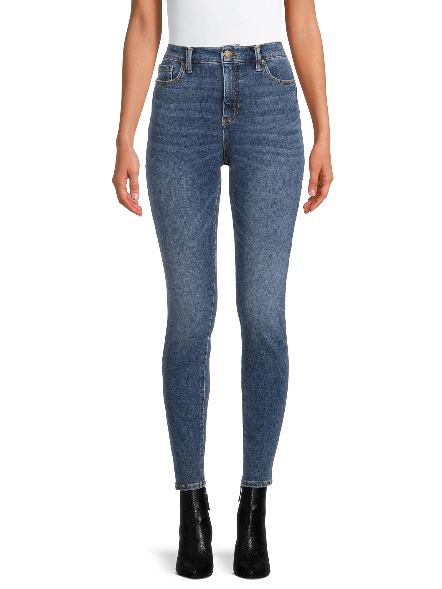 Time and Tru Women's High Rise Curvy Skinny Jeans, Available in Regular and Short Inseams, Sizes 0-22