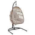 thumbnail image 3 of Chaise ovoïde suspendue extérieure en acier avec support et coussin Mainstays, beige, 3 of 7